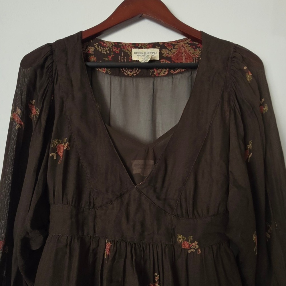 Denim & Supply Ralph Lauren Brown Paisley Sheer Dress Sz S Gypsy Boho Whimsigoth - Picture 3 of 14